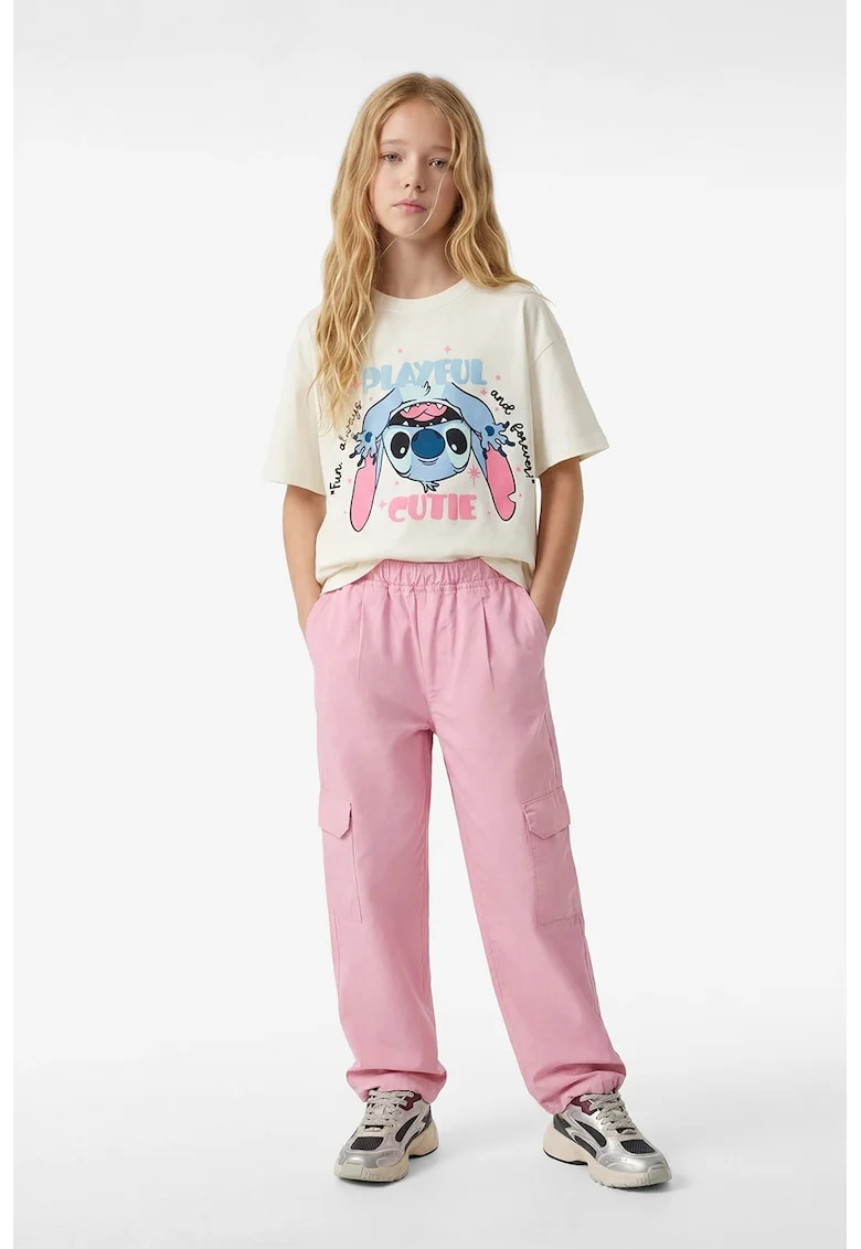 Tricou lejer de bumbac cu imprimeu Stitch, Alb/Albastru deschis