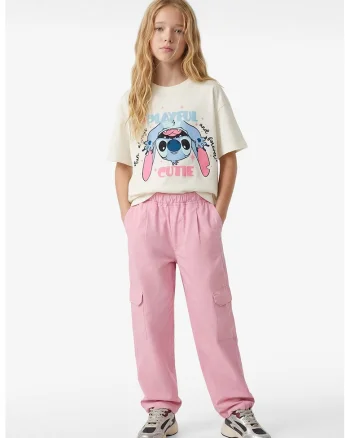 Tricou lejer de bumbac cu imprimeu Stitch, Alb/Albastru deschis