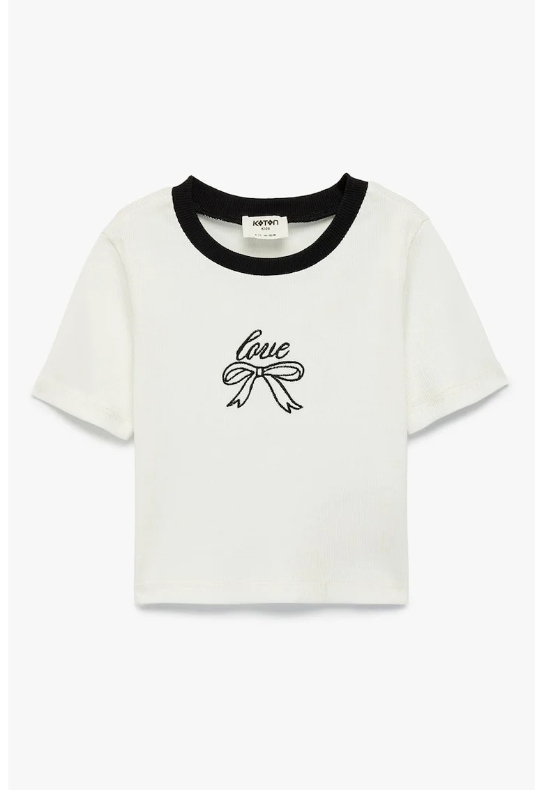 Tricou de bumbac cu detalii contrastante, Alb