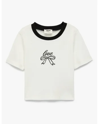 Tricou de bumbac cu detalii contrastante, Alb