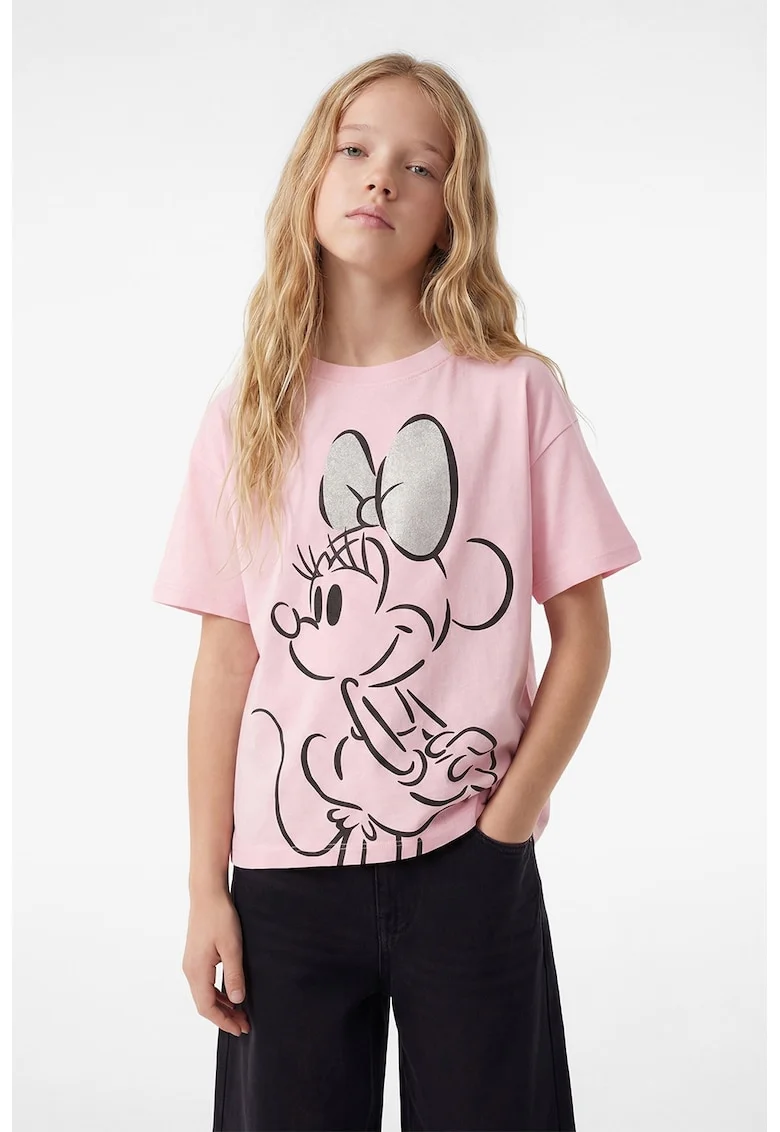 Tricou lejer de bumbac cu imprimeu Minnie Mouse, Roz pastel