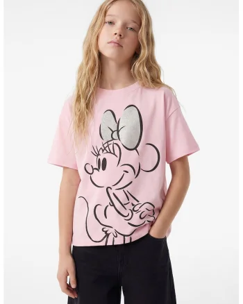 Tricou lejer de bumbac cu imprimeu Minnie Mouse, Roz pastel