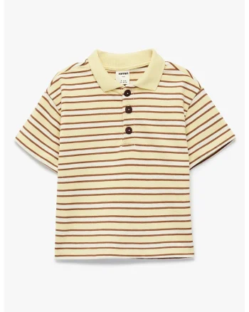 Tricou polo cu model in dungi, Maro nisip