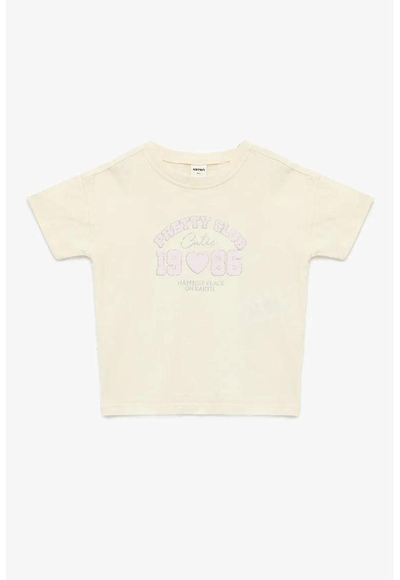 Tricou de bumbac cu imprimeu stralucitor, Crem