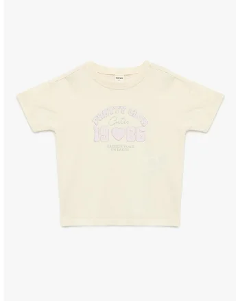 Tricou de bumbac cu imprimeu stralucitor, Crem
