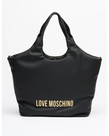Geanta shopper din piele ecologica cu logo, Negru