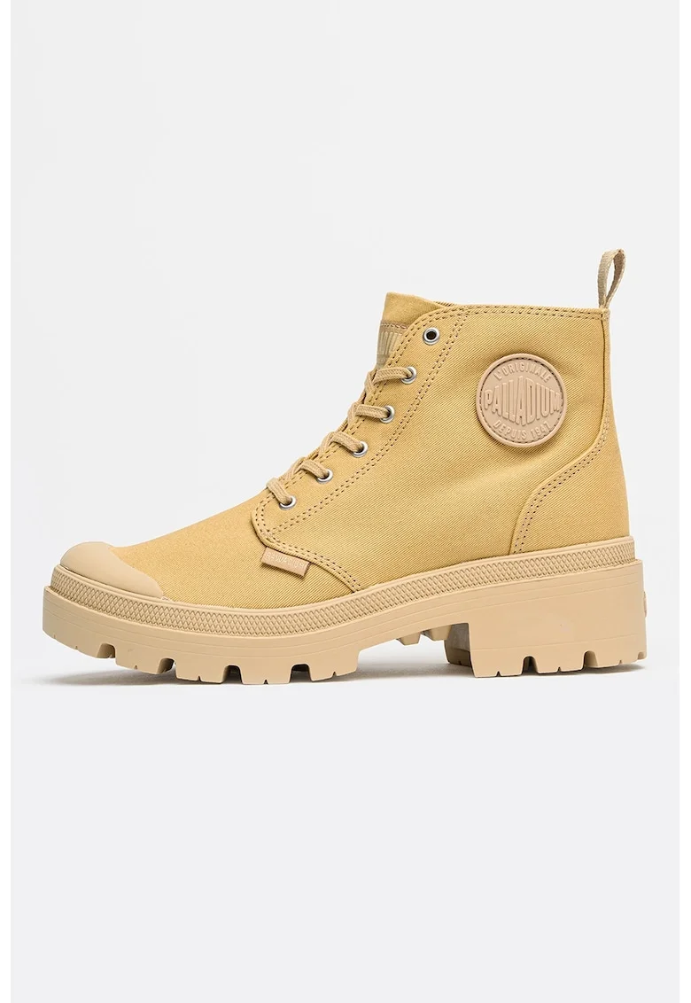 Pantofi sport Base inalti canvas cu toc masiv, Maro camel