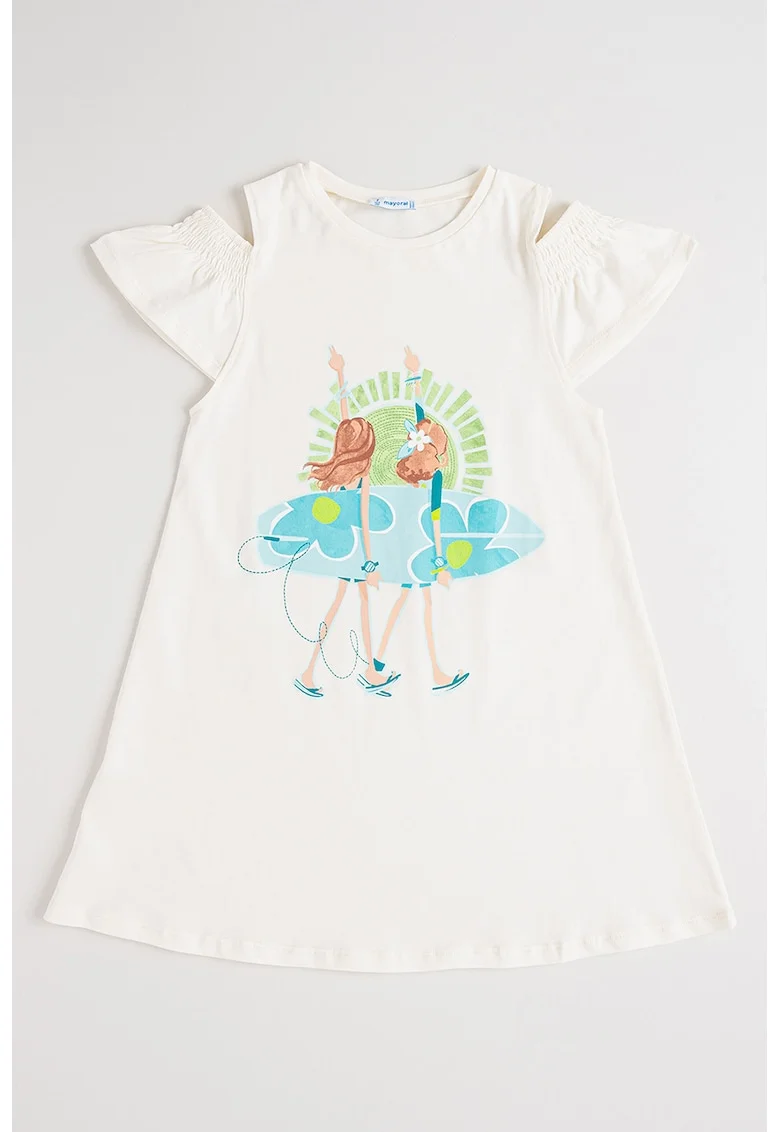 Set de rochie cu decolteu pe un umar si geanta cu bareta de umar, Alb/Albastru glaciar