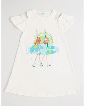 Set de rochie cu decolteu pe un umar si geanta cu bareta de umar, Alb/Albastru glaciar