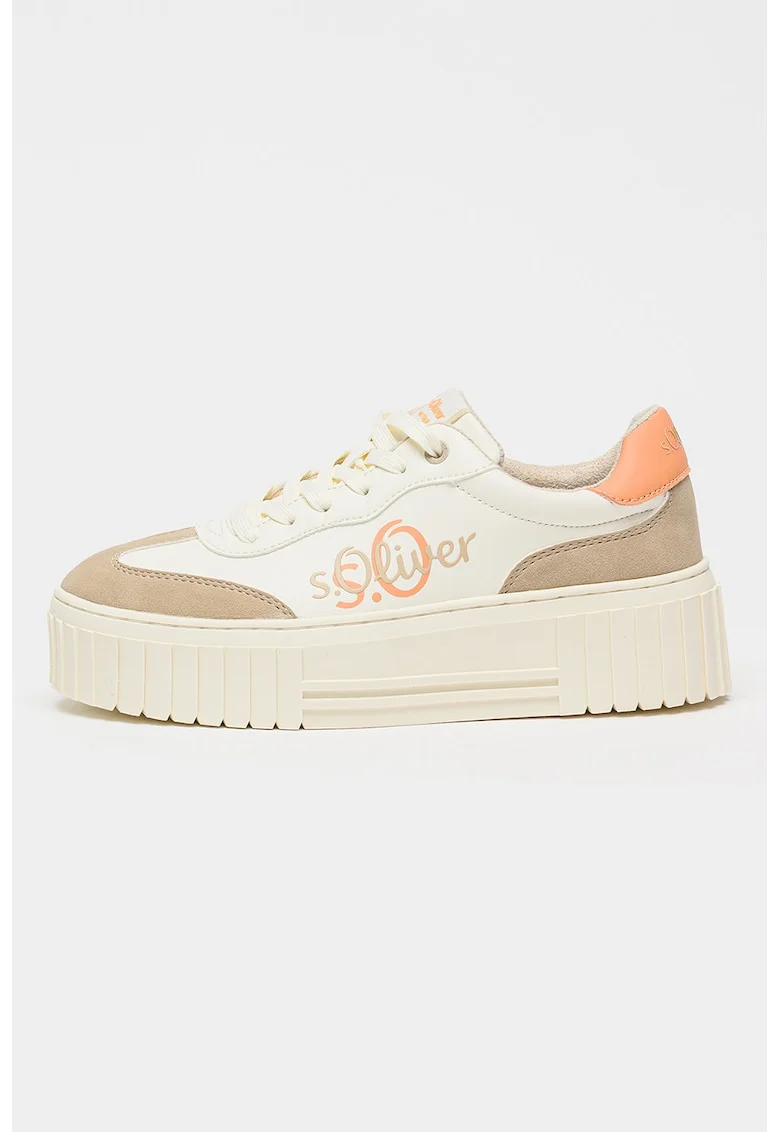 Pantofi sport flatform cu imprimeu logo, Maro/Alb murdar