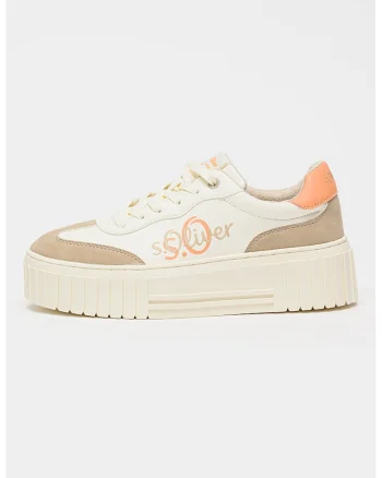 Pantofi sport flatform cu imprimeu logo, Maro/Alb murdar