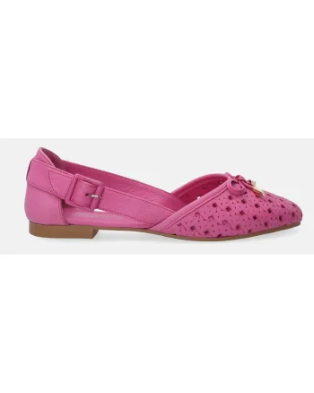 Balerini din piele uni cu model perforat, Fucsia