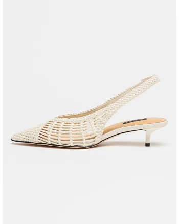 Pantofi slingback cu aspect impletit Edela, Alb fildes