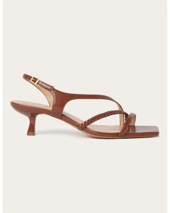 Sandale de piele ecologica cu varf patrat, Maro cognac
