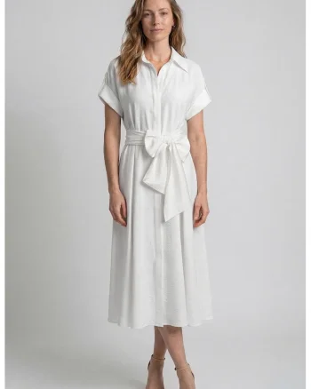 Rochie-camasa midi cu funda, Alb optic