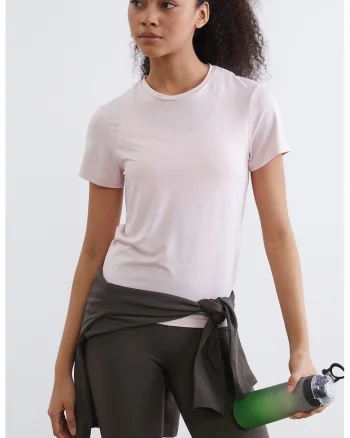 Tricou uni cu decolteu la baza gatului, Roz pastel