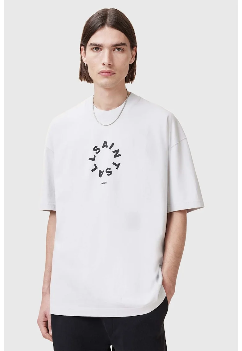 Tricou supradimensionat de bumbac Tierra, Negru/Alb murdar