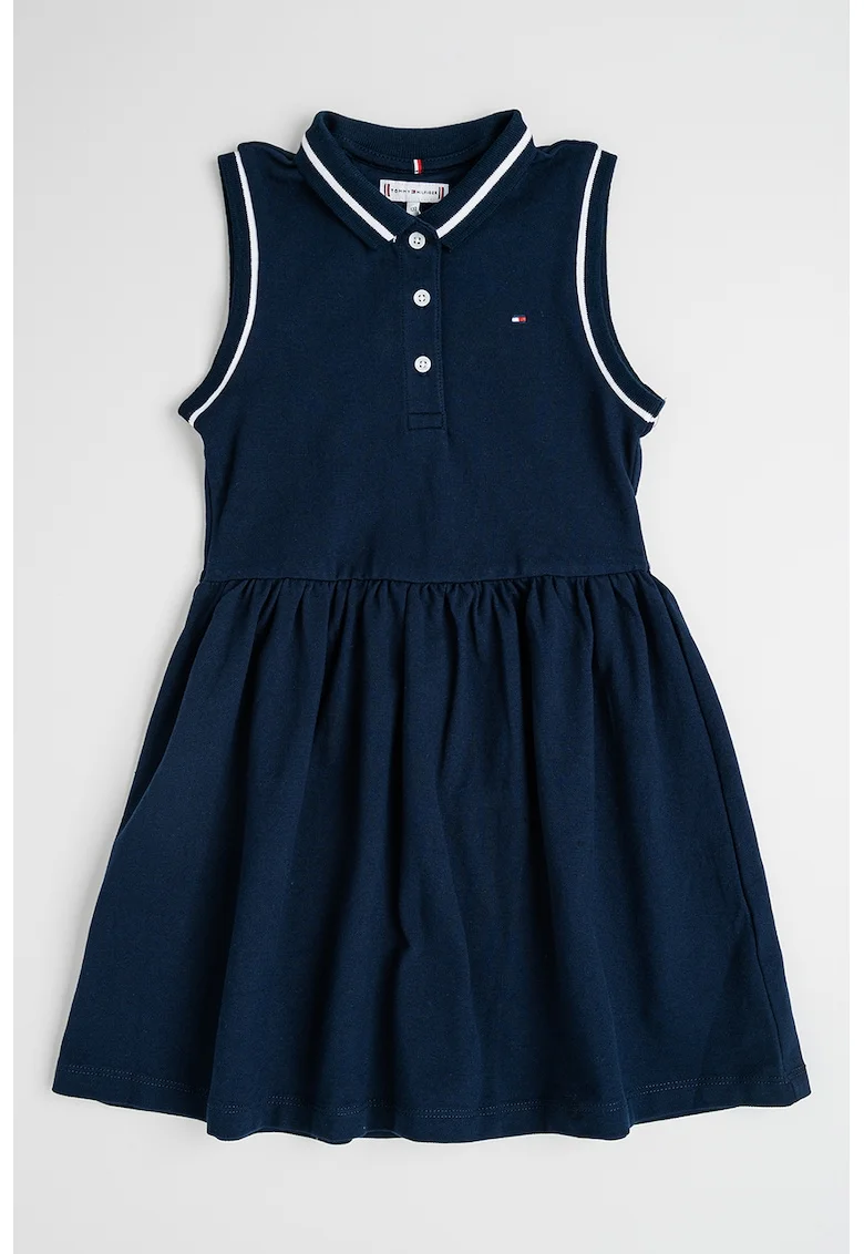 Rochie evazata cu guler polo, fara maneci, Bleumarin