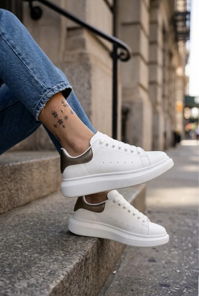 Adidasi dama casual albi cu maro 111