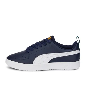 Pantofi sport Rickie low-cut din piele ecologica, Alb/Galben/Bleumarin