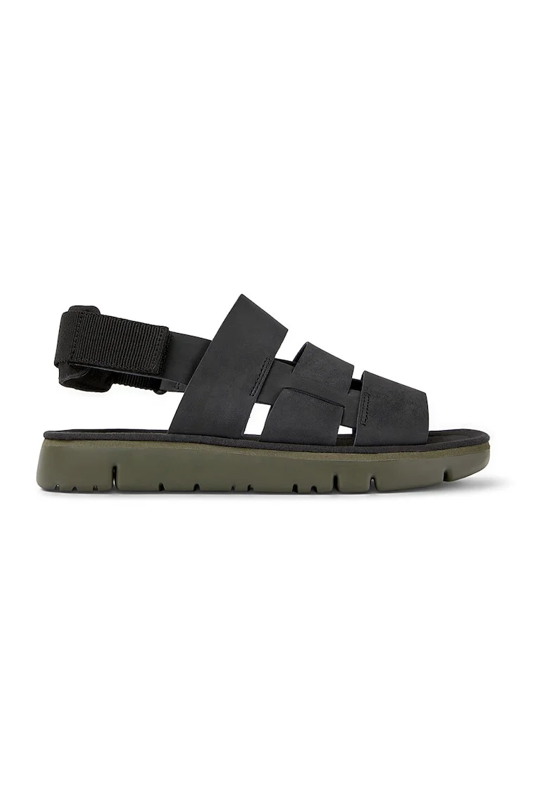 Sandale de piele si material textil Oruga, Negru