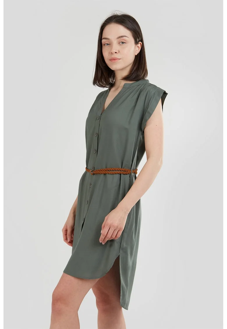 Rochie scurta cu o curea in talie Mona, Maro scortisoara/Verde feriga