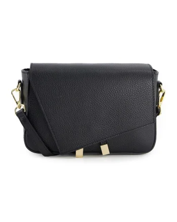 Geanta messenger  piele naturala, neagra, 16x23x7cm, curea detasabila 120cm