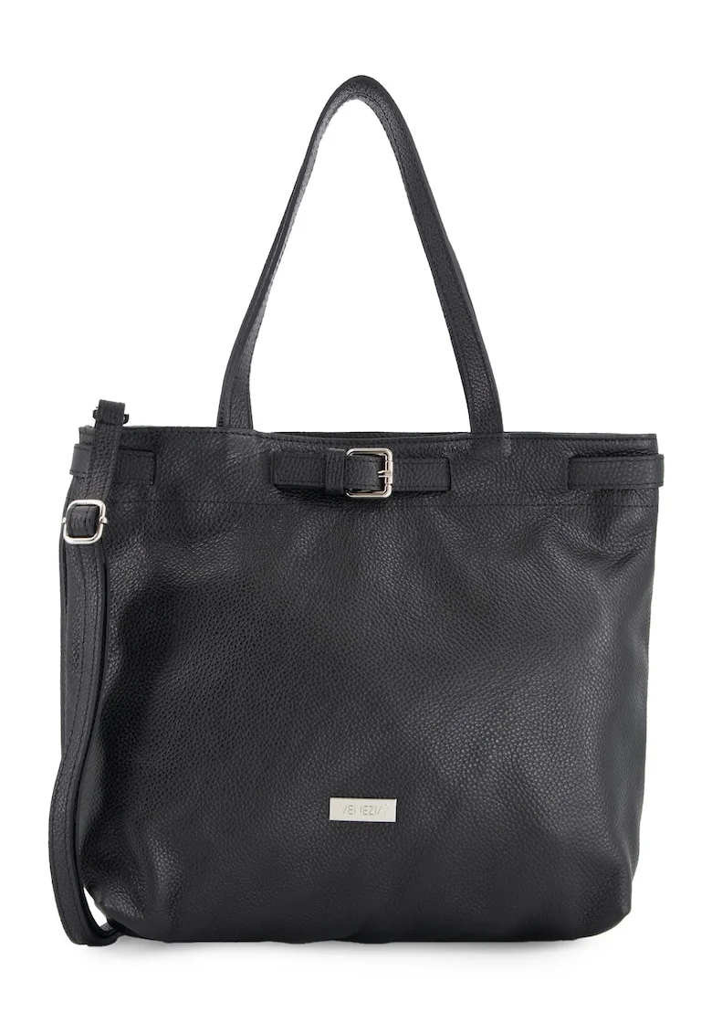 Geanta dama  shopper piele naturala neagra 32x36x12cm cu 3 buzunare interioare, curea detasabila 126cm