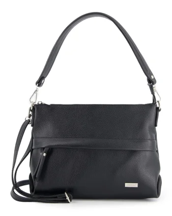 Geanta de umar din piele naturala  neagra, 30x22x8cm, cu 3 buzunare interioare si 2 exterioare, curea detasabila de max. 131cm