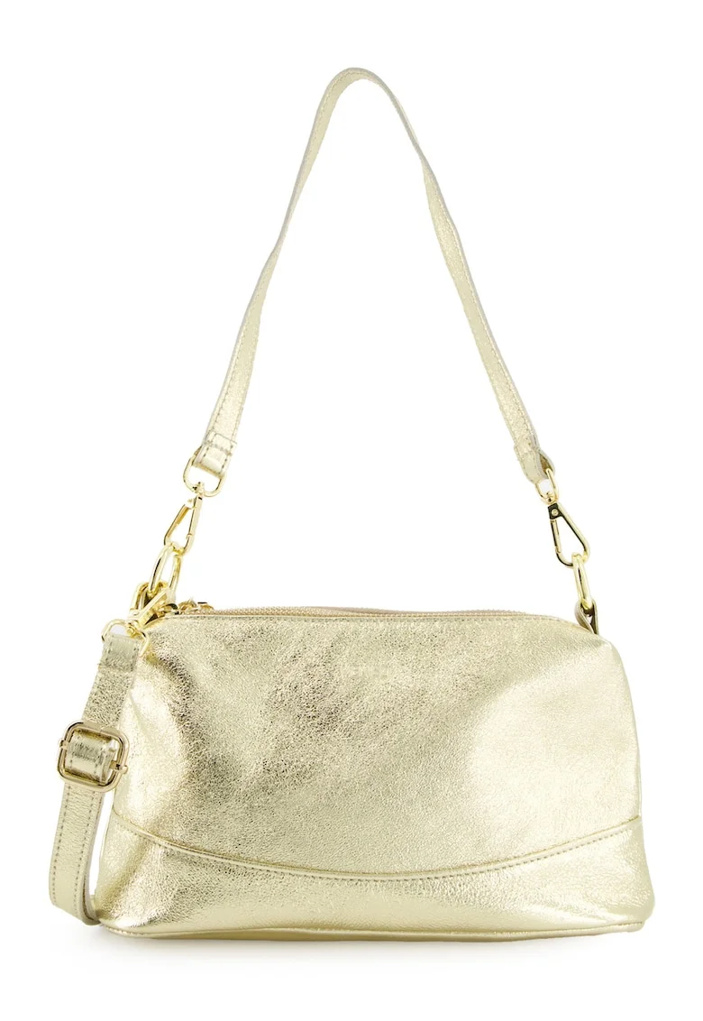 Geanta de umar  model Messenger, piele naturala, auriu, 26x10x16cm, cu curea detasabila