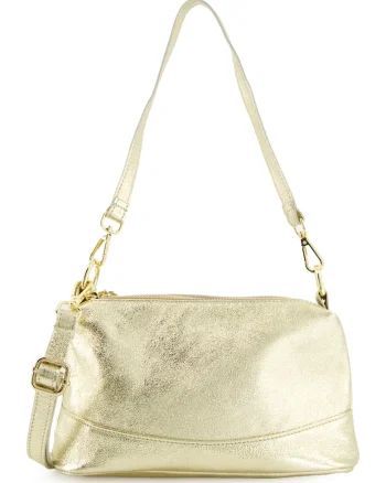 Geanta de umar  model Messenger, piele naturala, auriu, 26x10x16cm, cu curea detasabila