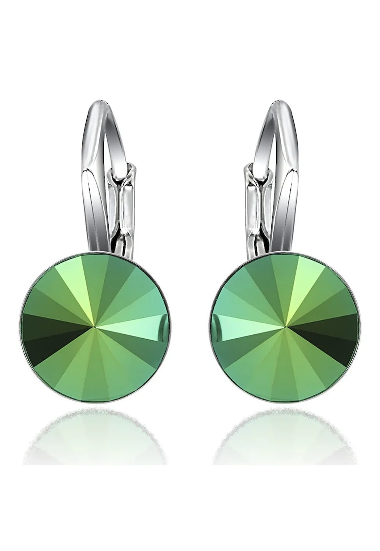 Cercei Argint 925 placat cu rodiu cu cristale Swarovski® Rivoli Leverback 8mm, Verde metalizat