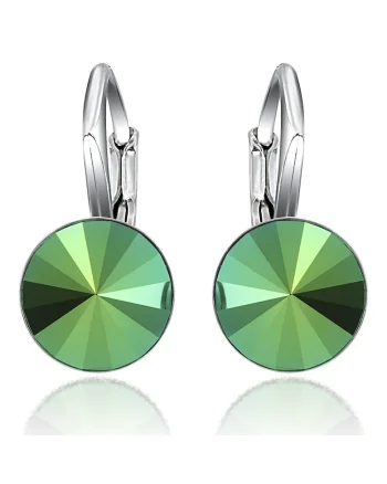Cercei Argint 925 placat cu rodiu cu cristale Swarovski® Rivoli Leverback 8mm, Verde metalizat