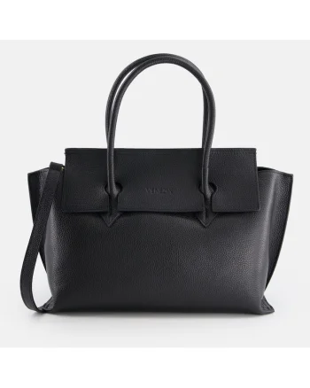 Geanta shopper  din piele naturala, neagra, 4 compartimente, dimensiuni 23x36x10cm, curea detasabila 111cm