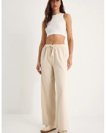 Pantaloni HiCCUP bej talie inalta, Bej Natural