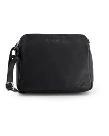 Geanta messenger  piele naturala, neagra, 18x24x8,5cm, 3 compartimente, curea reglabila max 136cm