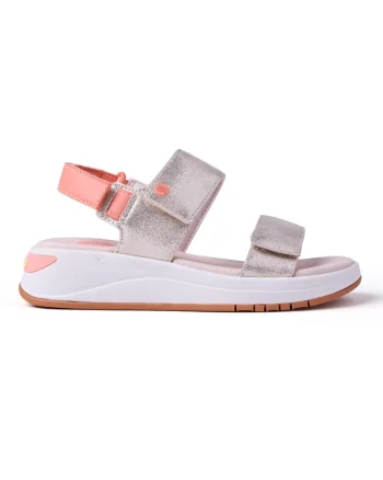 Sandale wedge de piele ecologica Shiny Sporty, Portocaliu/Argintiu
