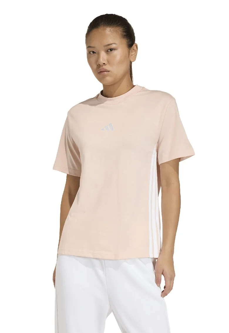 Tricou din bumbac cu decolteu la baza gatului, Alb/Piersica