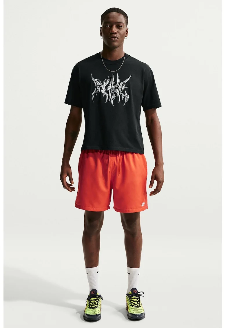 Tricou din bumbac cu imprimeu logo pe partea din fata si pe partea din spate, Negru/Alb optic