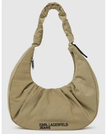 Geanta hobo din material textil cu logo, Kaki