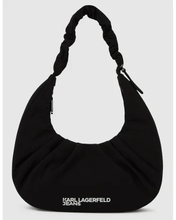 Geanta hobo din material textil cu logo, Negru