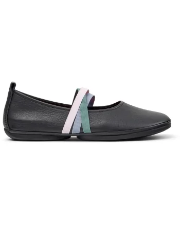 Balerini de piele cu benzi elastice Right Nina, Negru stins