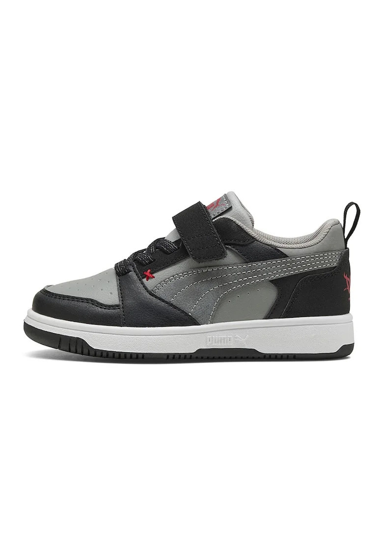 Pantofi sport Rebound V6 de piele ecologica cu velcro, Negru/Gri inchis