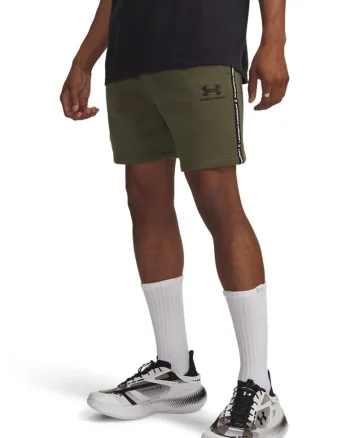 Pantaloni scurti din fleece cu logo si snur Icon, Negru/Kaki inchis
