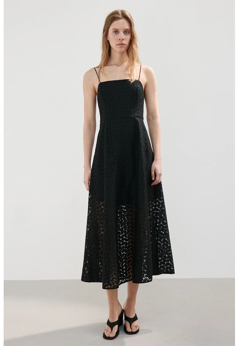 Rochie midi cu bretele inguste, Negru