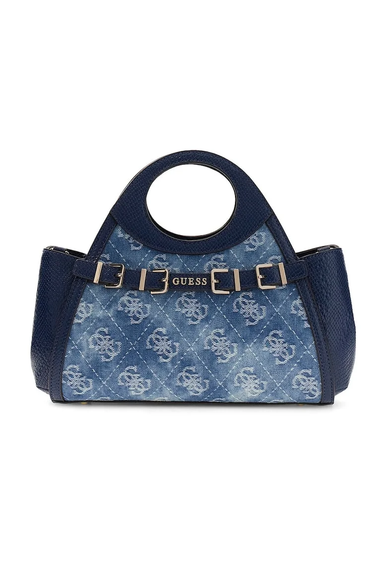 Geanta din denim cu maner si model monograma Dovie, Bleumarin
