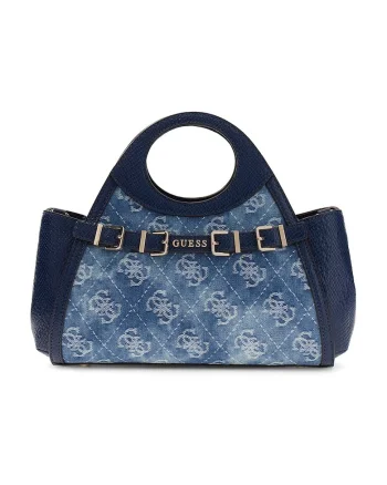 Geanta din denim cu maner si model monograma Dovie, Bleumarin