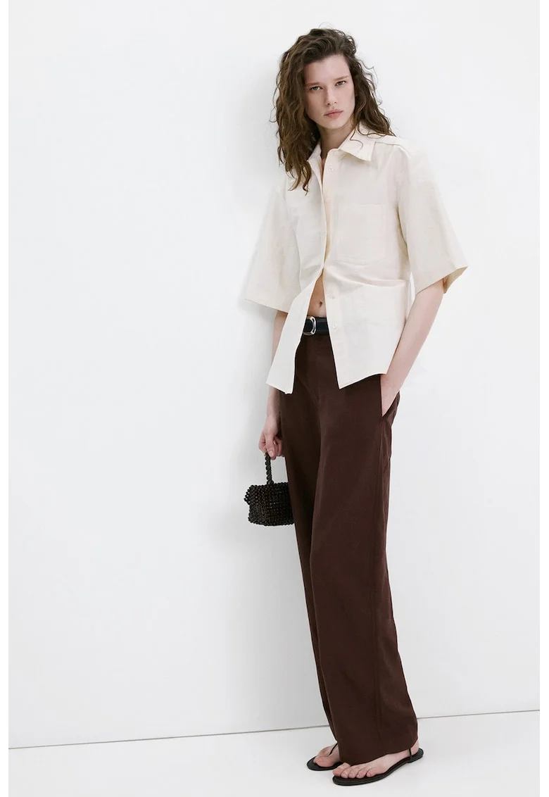 Pantaloni din amestec de in cu croiala ampla, Maro cognac