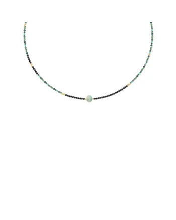 Colier placat cu aur si decorat cu spinel, turcoaz si amazonit
