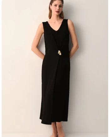 Rochie lunga cu decolteu rotund, Negru